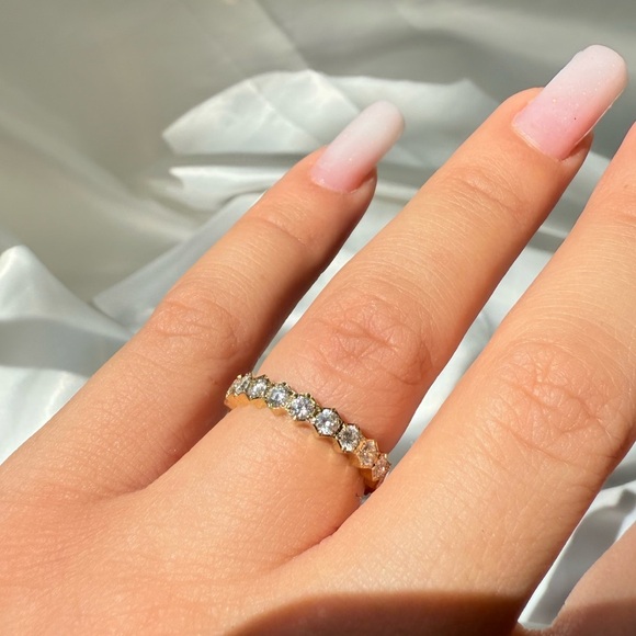 18K gold pallet zircon gold Round Diamond Gold Women's Ring - Picture 1 of 12